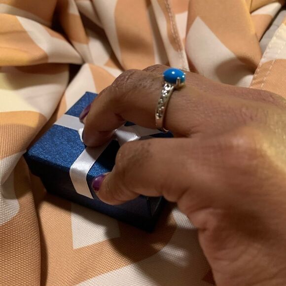 Ceruleite Sterling Silver Platinum Ring-8 - Picture 5 of 10